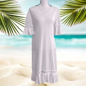 White Gauze  Short Flutter Sleeve Maxi Dress Size Small EU Size 40